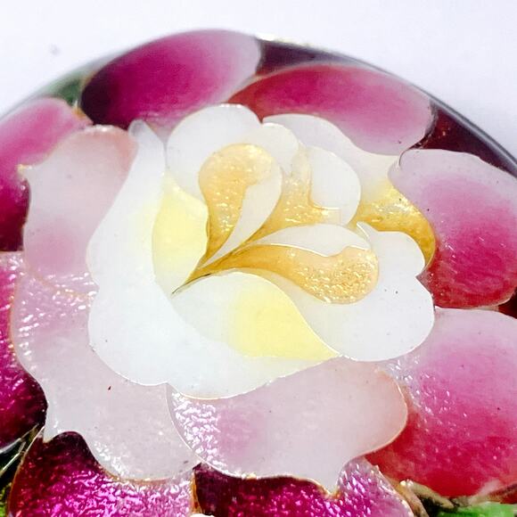 Vintage Mid Century Brooch Reverse Painted Glass Floral Oval Pin 1950s 60s - Picture 3 of 10